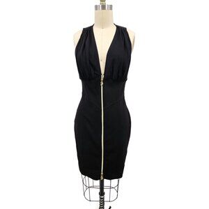 New Versace Jeans Black Mini Dress Womens 44 US 8 Bodycon Zip Front